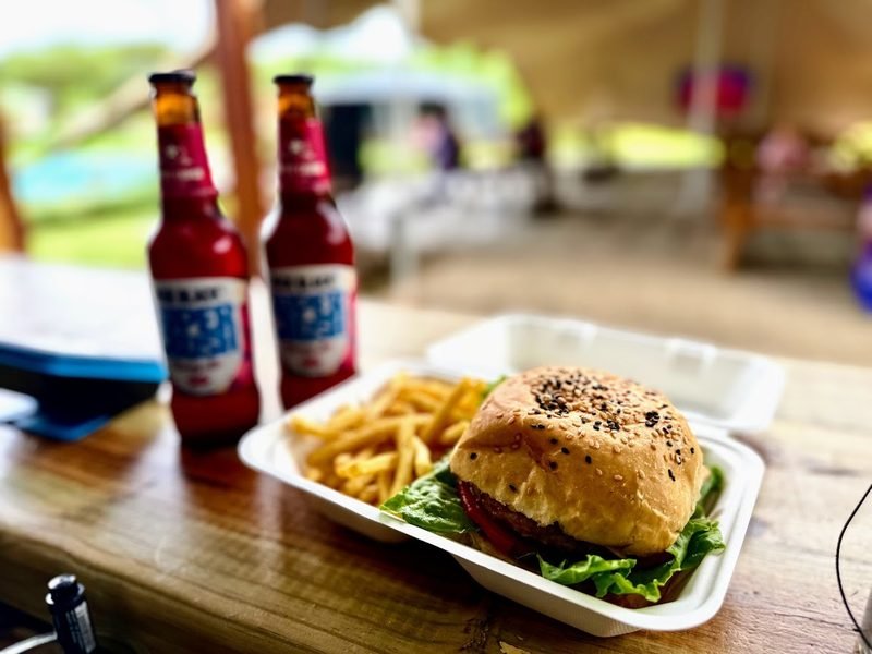Burger and chips served at Yellow’s Bru Bistro