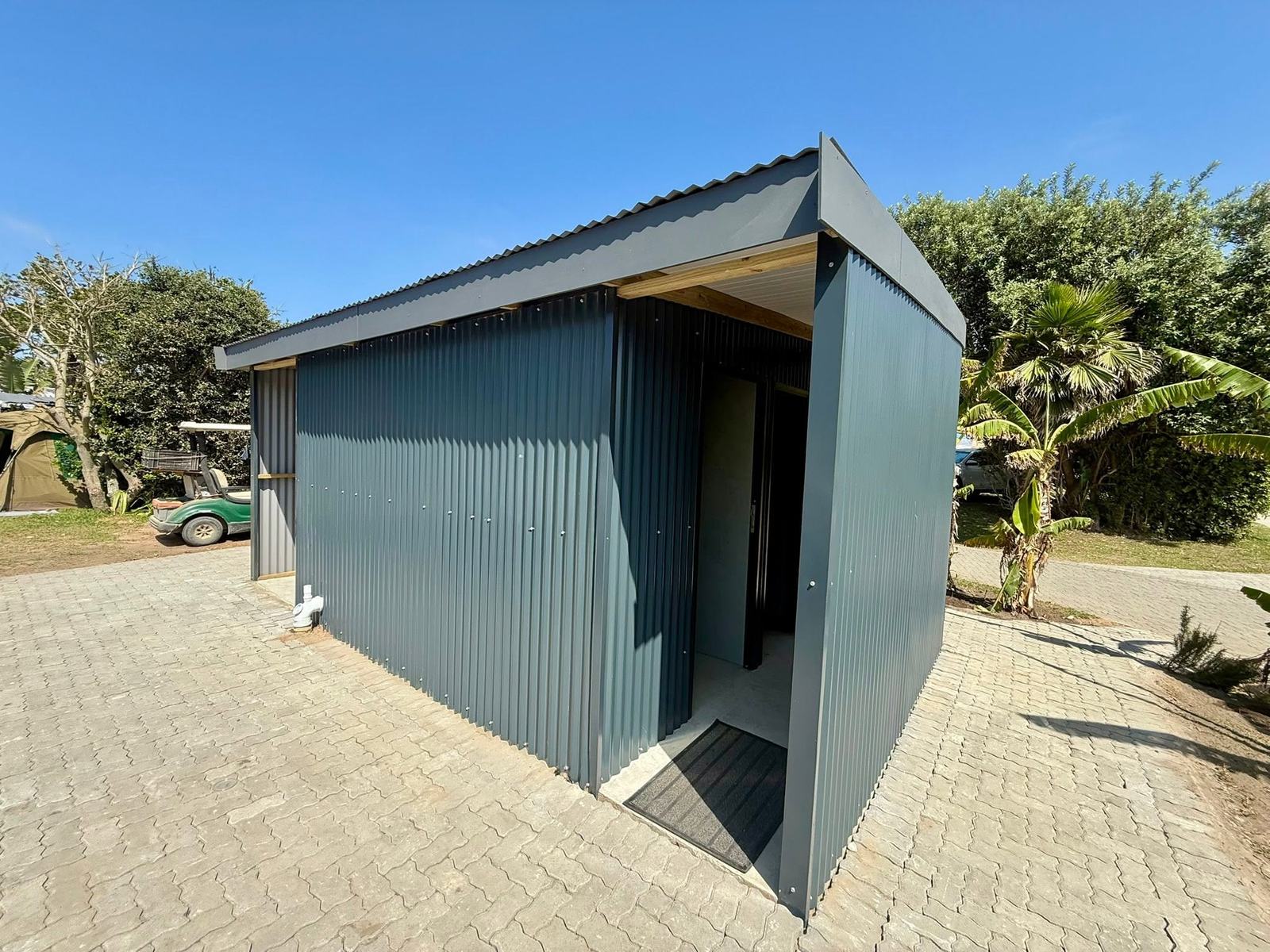 The new mini ablution block at Yellow Sands — charcoal corrugated cladding
